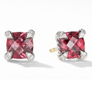 David Yurman Chatelaine Stud Earrings with Rhodolite Garnet & Diamonds